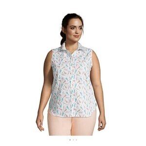 Lands End White Tennis Print Sleeveless Shirt 20W